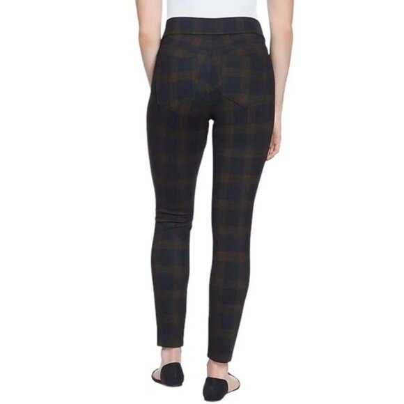 NINE WEST SZ L Heidi Pull-on Skinny Leggings Ponte Pant Copper/Black Plaid - Picture 8 of 10